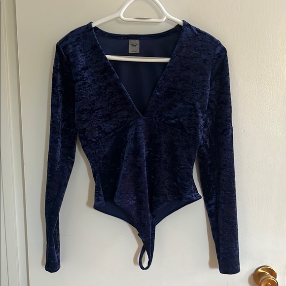 TNA Tops - TNA Aritzia | Navy blue crushed velvet bodysuit size large